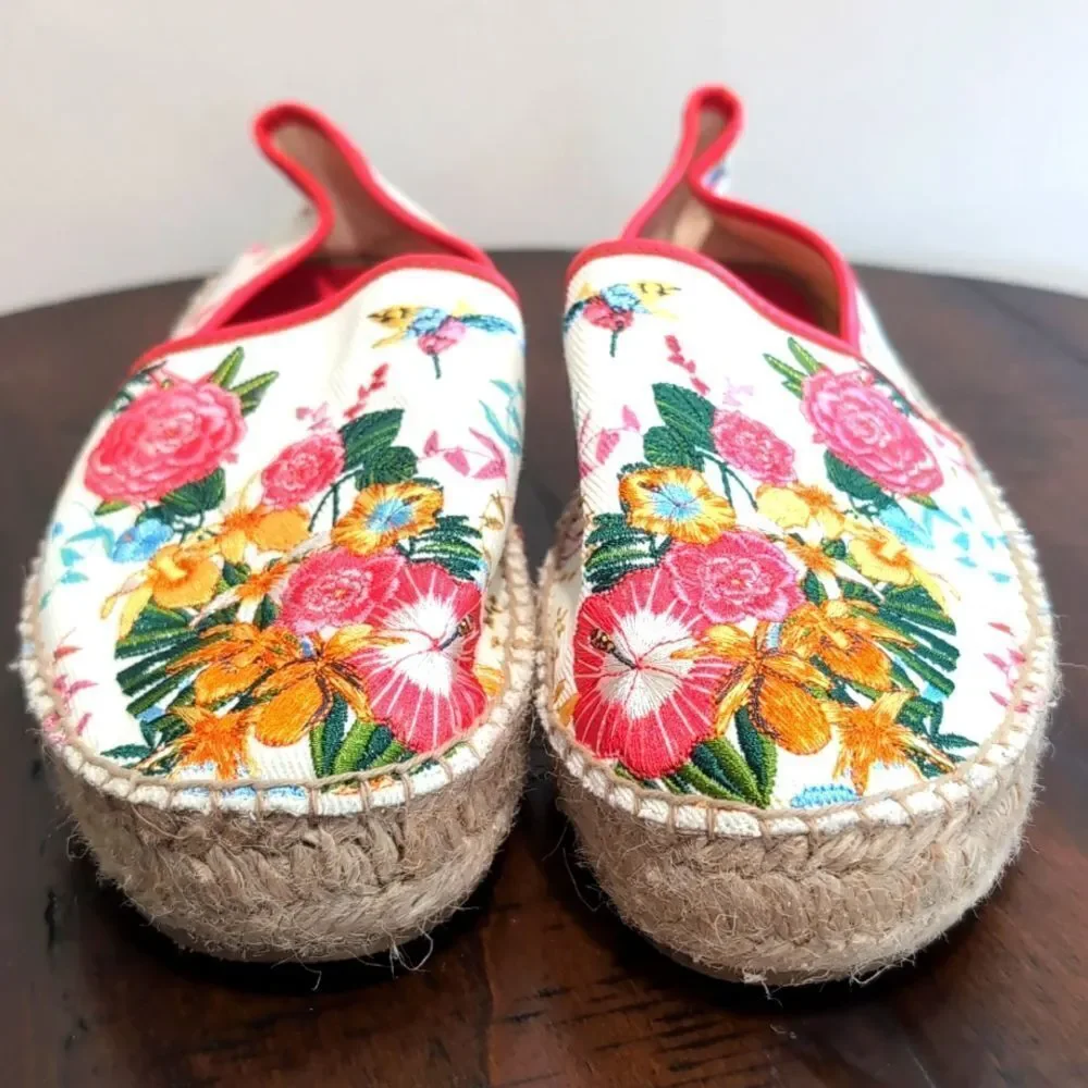 Johnny Was Andra Floral Embroidered Espadrille Shoe Size 9